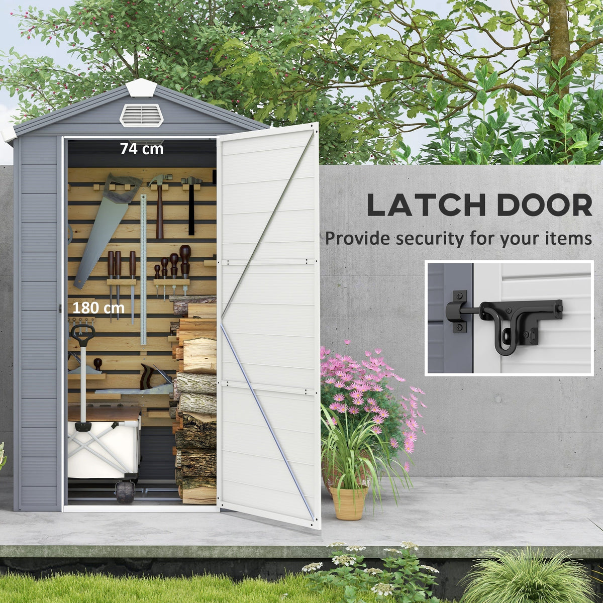Outsunny 4.4ft x 3.3ft size Aluminium Frame and Plastic Wall Shed, with Foundation - Grey - SGP Garden Ltd
