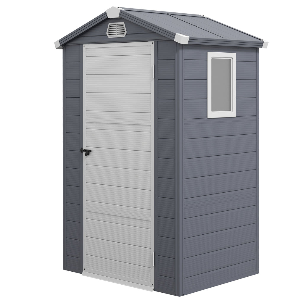 Outsunny 4.4ft x 3.3ft size Aluminium Frame and Plastic Wall Shed, with Foundation - Grey - SGP Garden Ltd