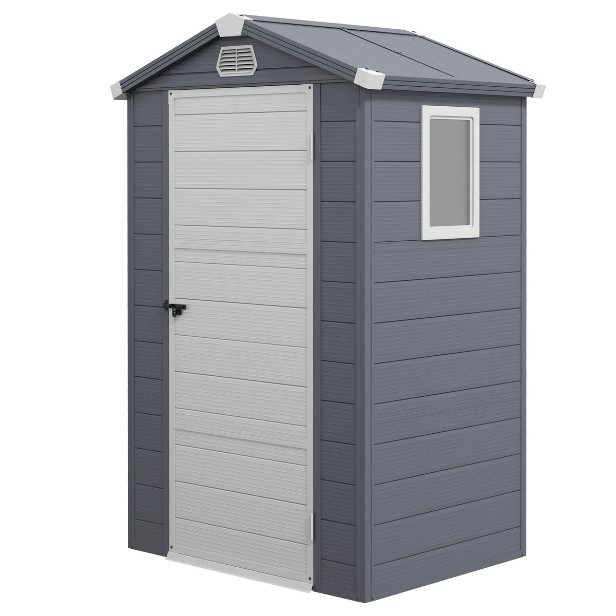 Outsunny 4.4ft x 3.3ft size Aluminium Frame and Plastic Wall Shed, with Foundation - Grey - SGP Garden Ltd