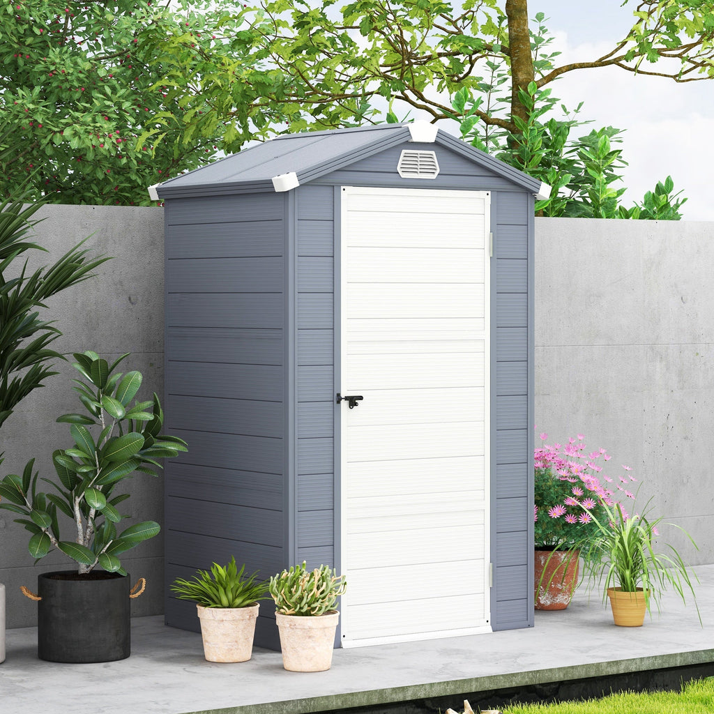 Outsunny 4.4ft x 3.3ft size Aluminium Frame and Plastic Wall Shed, with Foundation - Grey - SGP Garden Ltd