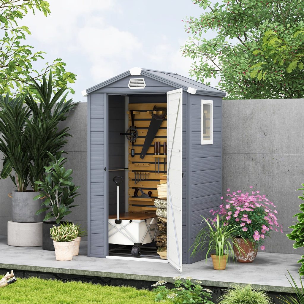 Outsunny 4.4ft x 3.3ft size Aluminium Frame and Plastic Wall Shed, with Foundation - Grey - SGP Garden Ltd