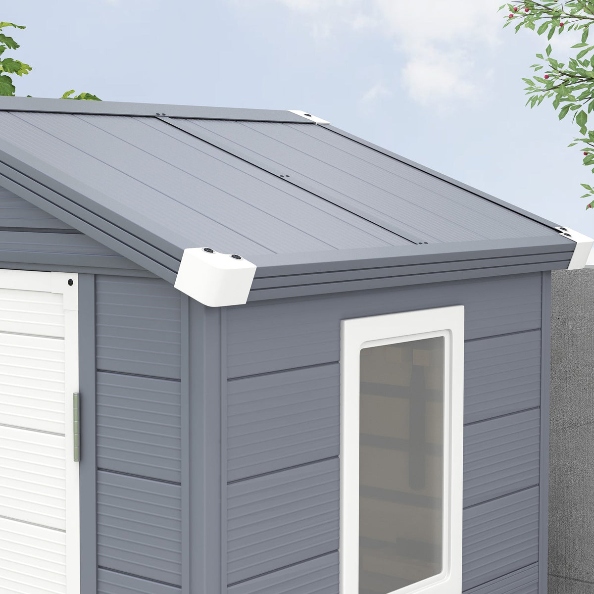 Outsunny 4.4ft x 3.3ft size Aluminium Frame and Plastic Wall Shed, with Foundation - Grey - SGP Garden Ltd