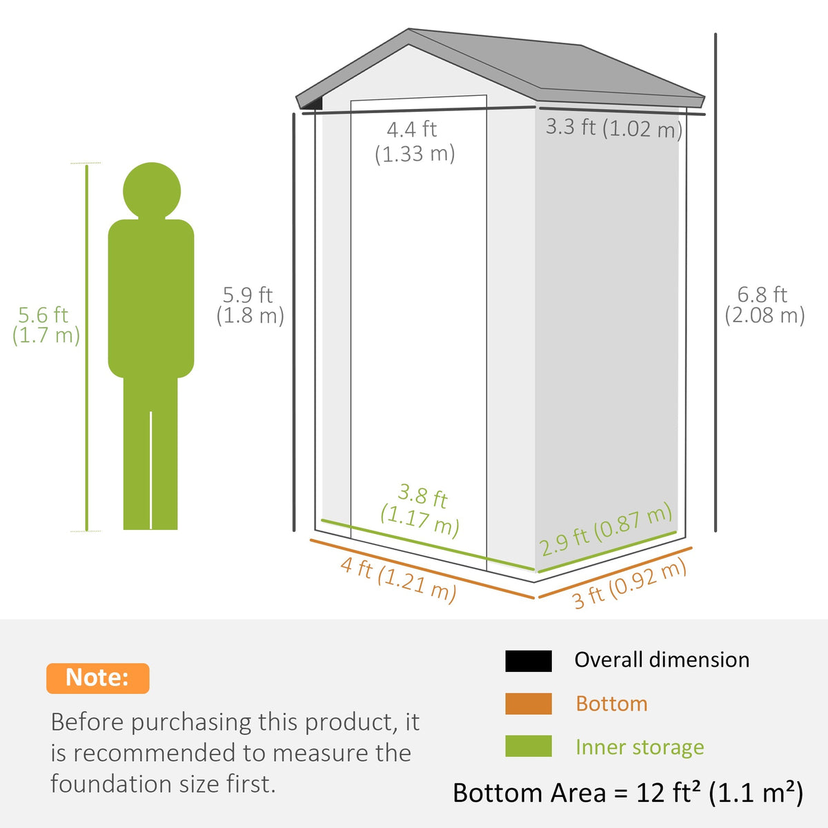 Outsunny 4.4ft x 3.3ft size Aluminium Frame and Plastic Wall Shed, with Foundation - Grey - SGP Garden Ltd
