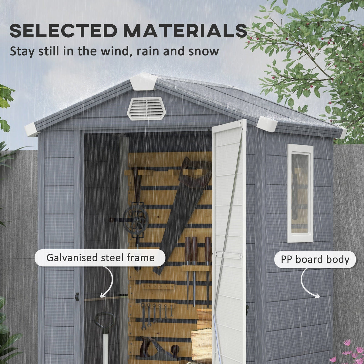 Outsunny 4.4ft x 3.3ft size Aluminium Frame and Plastic Wall Shed, with Foundation - Grey - SGP Garden Ltd