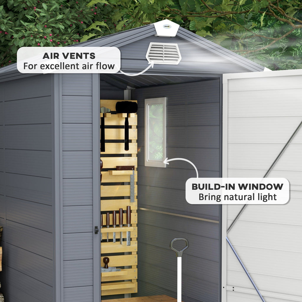 Outsunny 4.4ft x 6.2ft Aluminium Frame and Plastic Wall Shed, with Foundation - Grey - SGP Garden Ltd