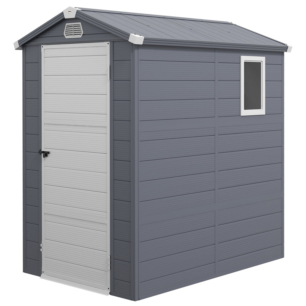 Outsunny 4.4ft x 6.2ft Aluminium Frame and Plastic Wall Shed, with Foundation - Grey - SGP Garden Ltd