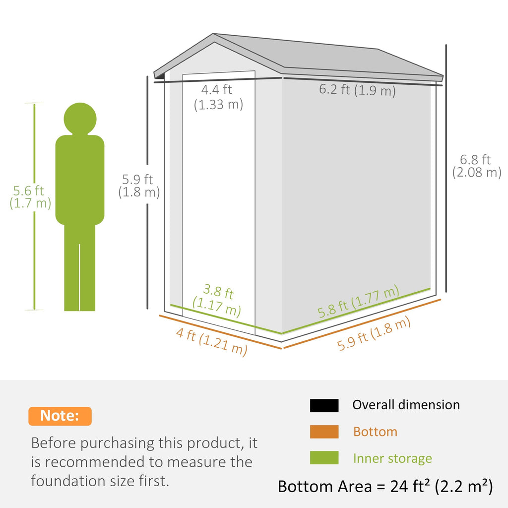Outsunny 4.4ft x 6.2ft Aluminium Frame and Plastic Wall Shed, with Foundation - Grey - SGP Garden Ltd