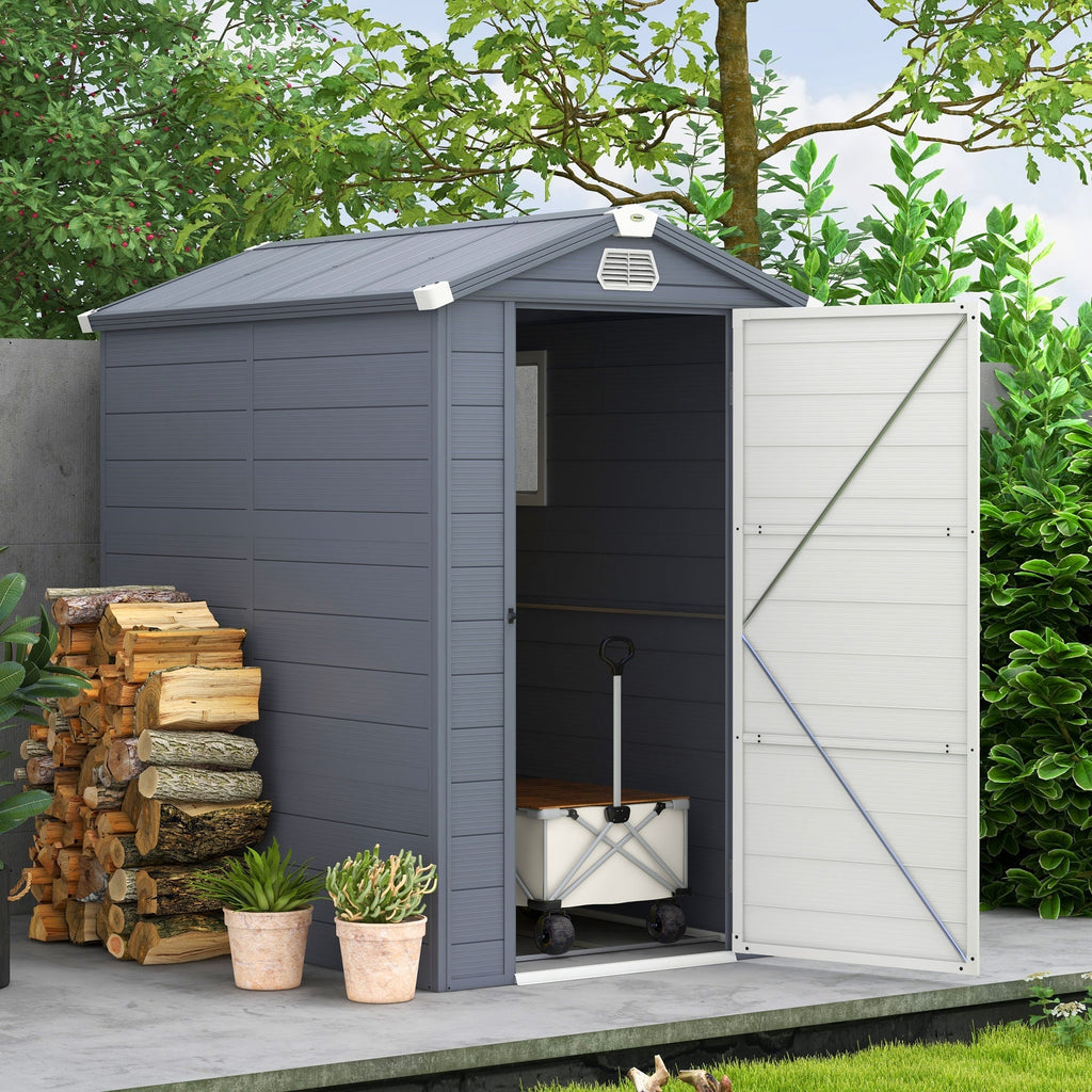 Outsunny 4.4ft x 6.2ft Aluminium Frame and Plastic Wall Shed, with Foundation - Grey - SGP Garden Ltd