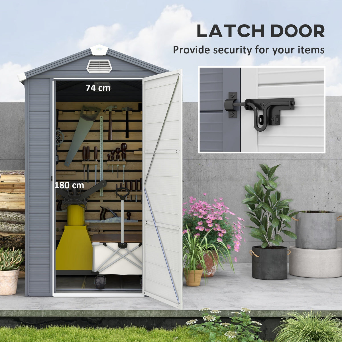 Outsunny 4.4ft x 6.2ft Aluminium Frame and Plastic Wall Shed, with Foundation - Grey - SGP Garden Ltd