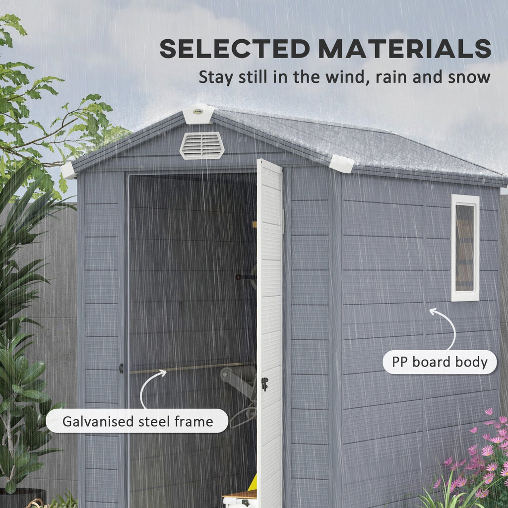 Outsunny 4.4ft x 6.2ft Aluminium Frame and Plastic Wall Shed, with Foundation - Grey - SGP Garden Ltd