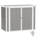 Outsunny 4.7 x 2.5FT Garden Shed, Double Bin Storage Shed with Lockable Doors, Outdoor Small Shed with Openable Lid for 2 Trash Cans, Garden Tools, Grey - SGP Garden Ltd