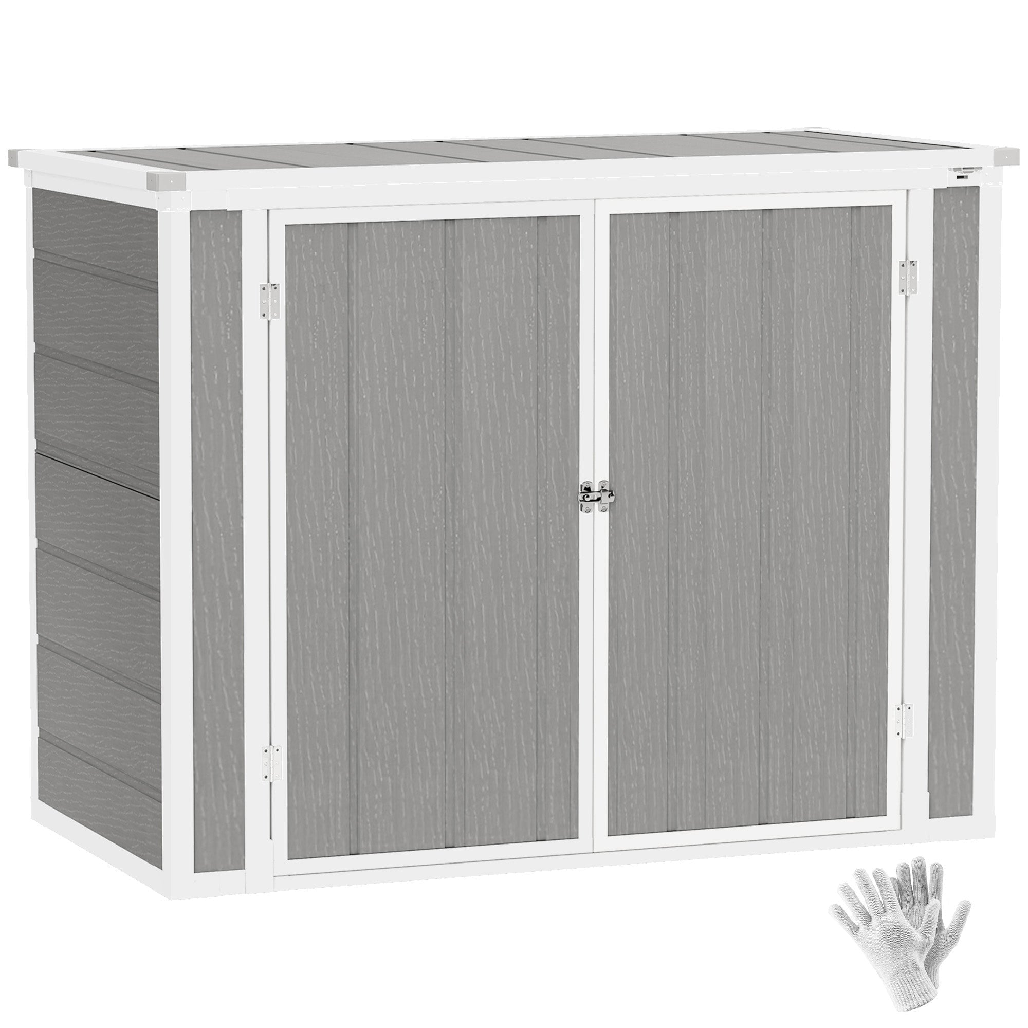Outsunny 4.7 x 2.5FT Garden Shed, Double Bin Storage Shed with Lockable Doors, Outdoor Small Shed with Openable Lid for 2 Trash Cans, Garden Tools, Grey - SGP Garden Ltd