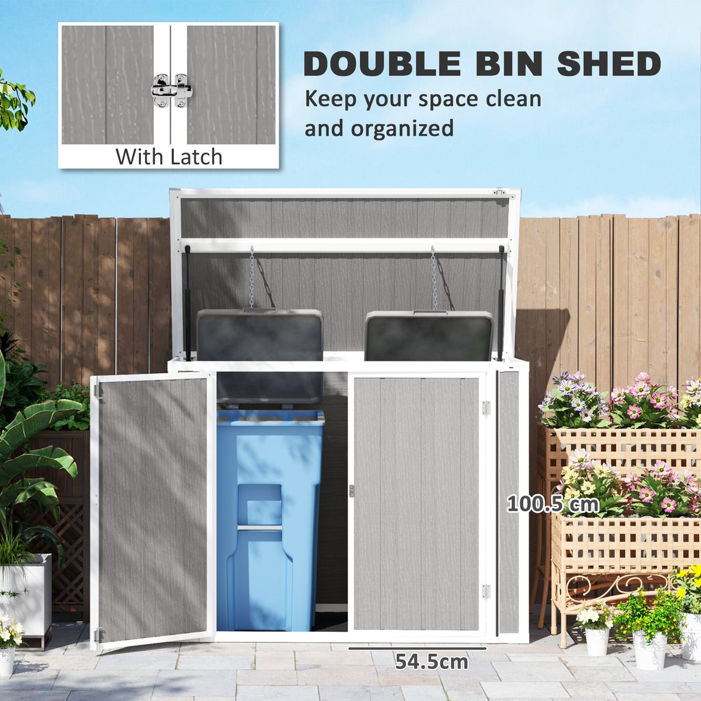 Outsunny 4.7 x 2.5FT Garden Shed, Double Bin Storage Shed with Lockable Doors, Outdoor Small Shed with Openable Lid for 2 Trash Cans, Garden Tools, Grey - SGP Garden Ltd