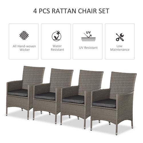 Outsunny 4PC Outdoor Rattan Armchair Wicker Dining Chair Set for Garden Grey - SGP Garden Ltd