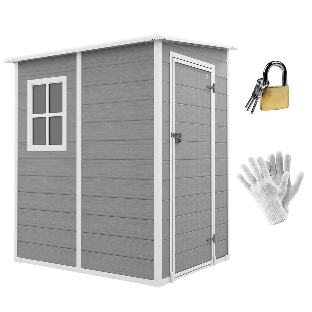 Outsunny 4'x5' Garden Storage Shed, Lean to Shed, Lockable Garden Shed with Window, Vent and Plastic Roof, Grey - SGP Garden Ltd