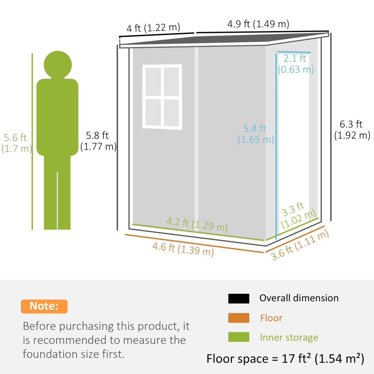 Outsunny 4'x5' Garden Storage Shed, Lean to Shed, Lockable Garden Shed with Window, Vent and Plastic Roof, Grey - SGP Garden Ltd