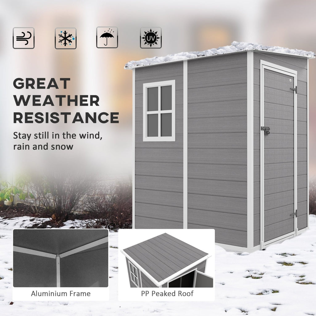 Outsunny 4'x5' Garden Storage Shed, Lean to Shed, Lockable Garden Shed with Window, Vent and Plastic Roof, Grey - SGP Garden Ltd