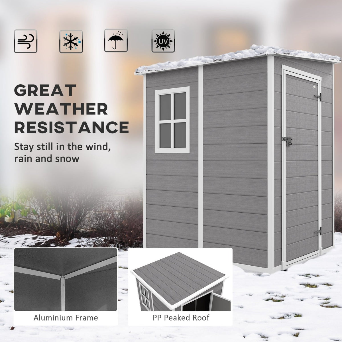 Outsunny 4'x5' Garden Storage Shed, Lean to Shed, Lockable Garden Shed with Window, Vent and Plastic Roof, Grey - SGP Garden Ltd