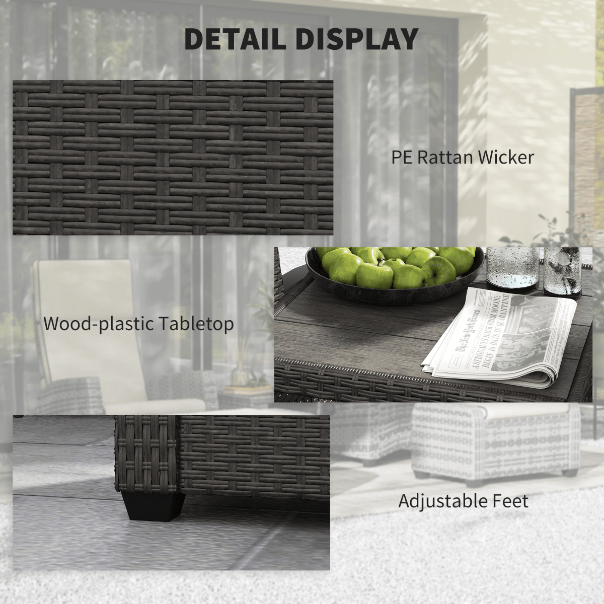 Outsunny 5 PCs Rattan Garden Furniture Set with Reclining Chairs, Brown - SGP Garden Ltd