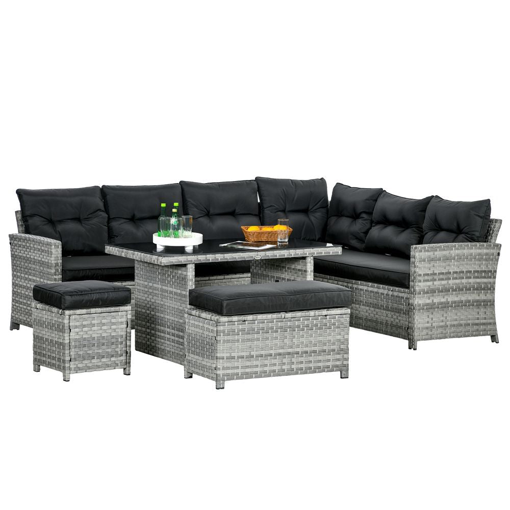 Outsunny 5 PCs Rattan Garden Furniture Set with Stools, Table, Cushion, Grey - SGP Garden Ltd
