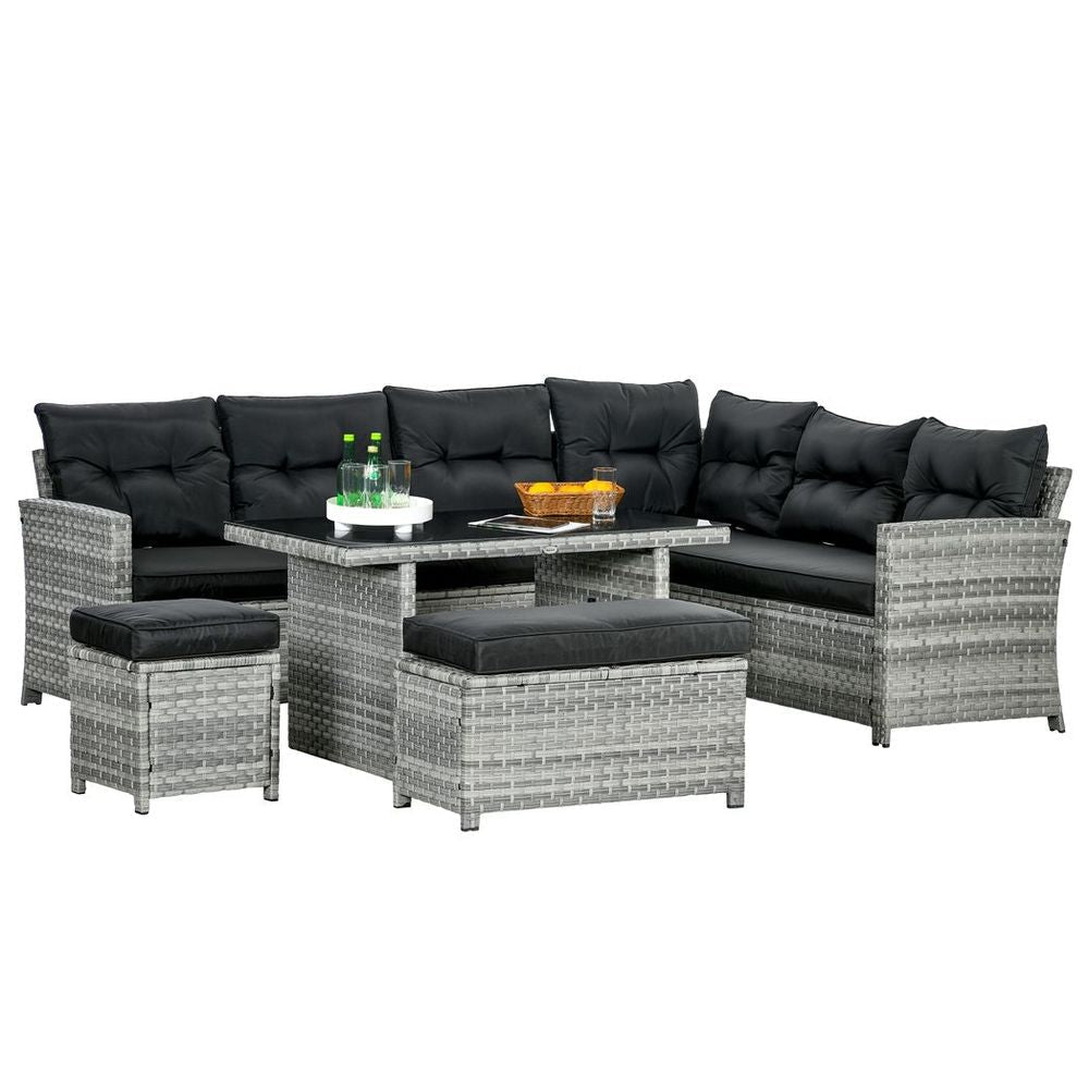 Outsunny 5 PCs Rattan Garden Furniture Set with Stools, Table, Cushion, Grey - SGP Garden Ltd