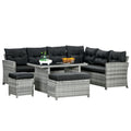 Outsunny 5 PCs Rattan Garden Furniture Set with Stools, Table, Cushion, Grey - SGP Garden Ltd