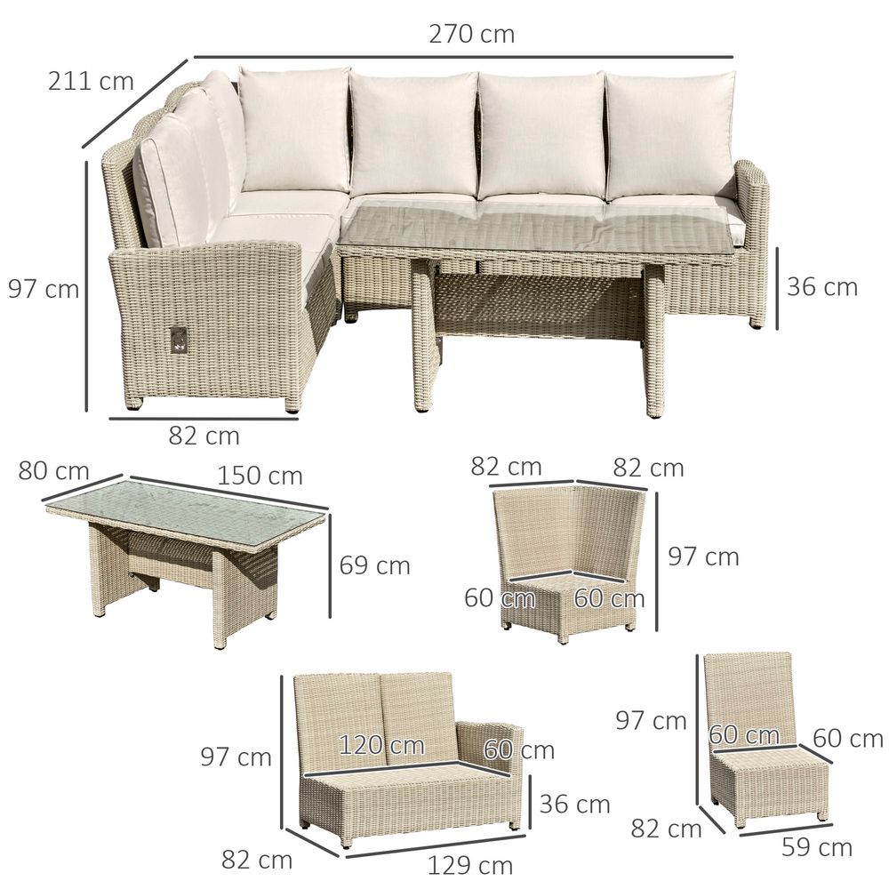 Outsunny 5 PCS Reclining PE Rattan Garden Dining Set Patio Outdoor Furniture - SGP Garden Ltd