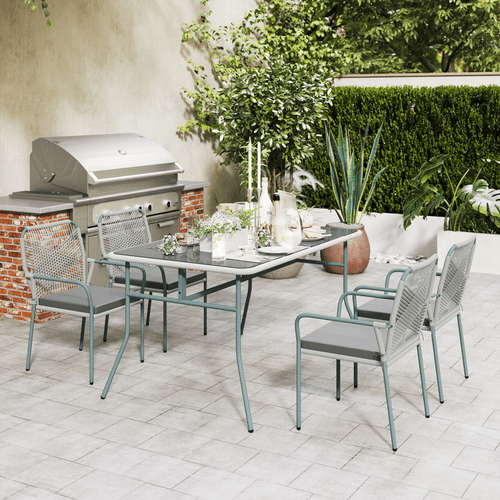 Outsunny 5 Piece PE Rattan Garden Dining Set with Cushions, Light Grey - SGP Garden Ltd