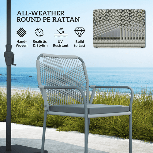 Outsunny 5 Piece PE Rattan Garden Dining Set with Cushions, Light Grey - SGP Garden Ltd