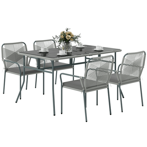 Outsunny 5 Piece PE Rattan Garden Dining Set with Cushions, Light Grey - SGP Garden Ltd