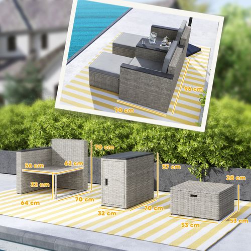Outsunny 5 Piece Rattan Garden Furniture Set w/ Storage Table, Stools, Grey - SGP Garden Ltd