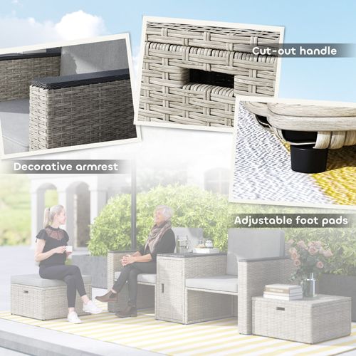 Outsunny 5 Piece Rattan Garden Furniture Set w/ Storage Table, Stools, Grey - SGP Garden Ltd