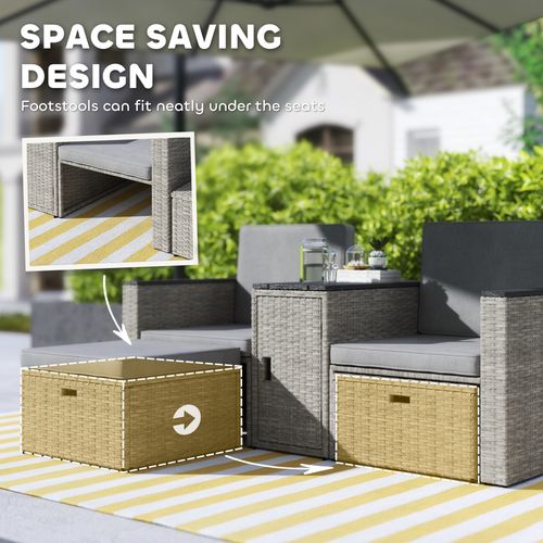 Outsunny 5 Piece Rattan Garden Furniture Set w/ Storage Table, Stools, Grey - SGP Garden Ltd