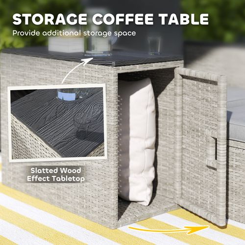 Outsunny 5 Piece Rattan Garden Furniture Set w/ Storage Table, Stools, Grey - SGP Garden Ltd