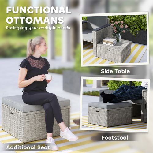 Outsunny 5 Piece Rattan Garden Furniture Set w/ Storage Table, Stools, Grey - SGP Garden Ltd