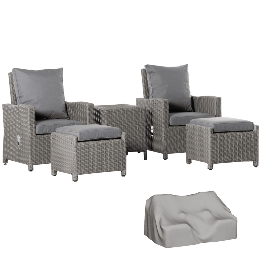 Outsunny 5 Pieces Outdoor PE Rattan Garden Furniture with Cushions, Patio Lounge Adjustable Backrest Chairs, - SGP Garden Ltd