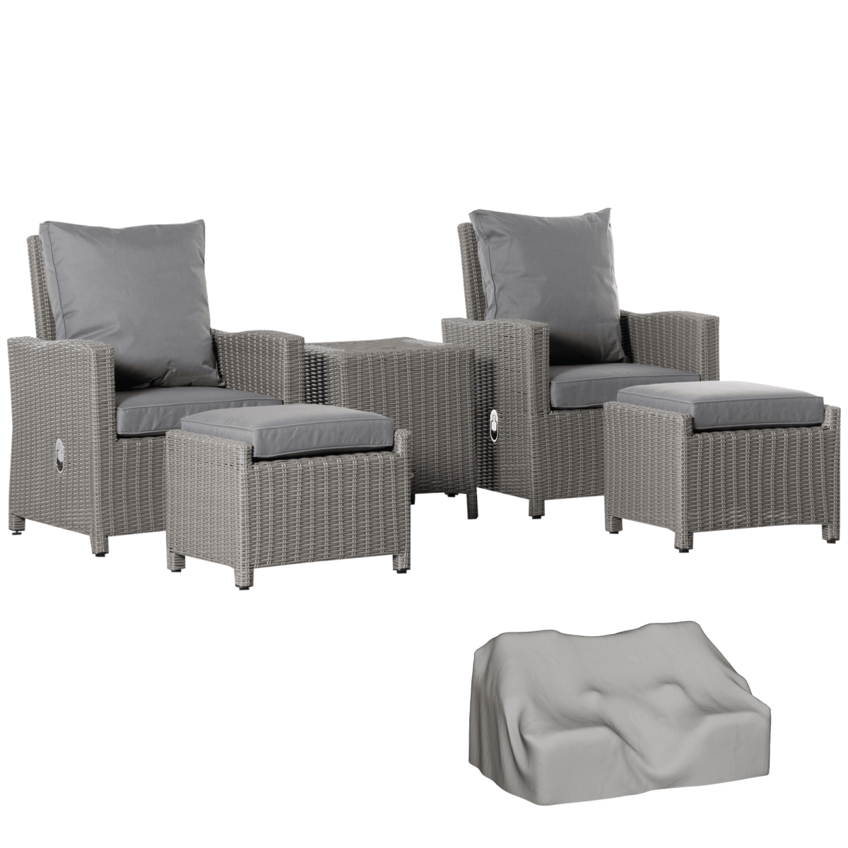Outsunny 5 Pieces Outdoor PE Rattan Garden Furniture with Cushions, Patio Lounge Adjustable Backrest Chairs, - SGP Garden Ltd