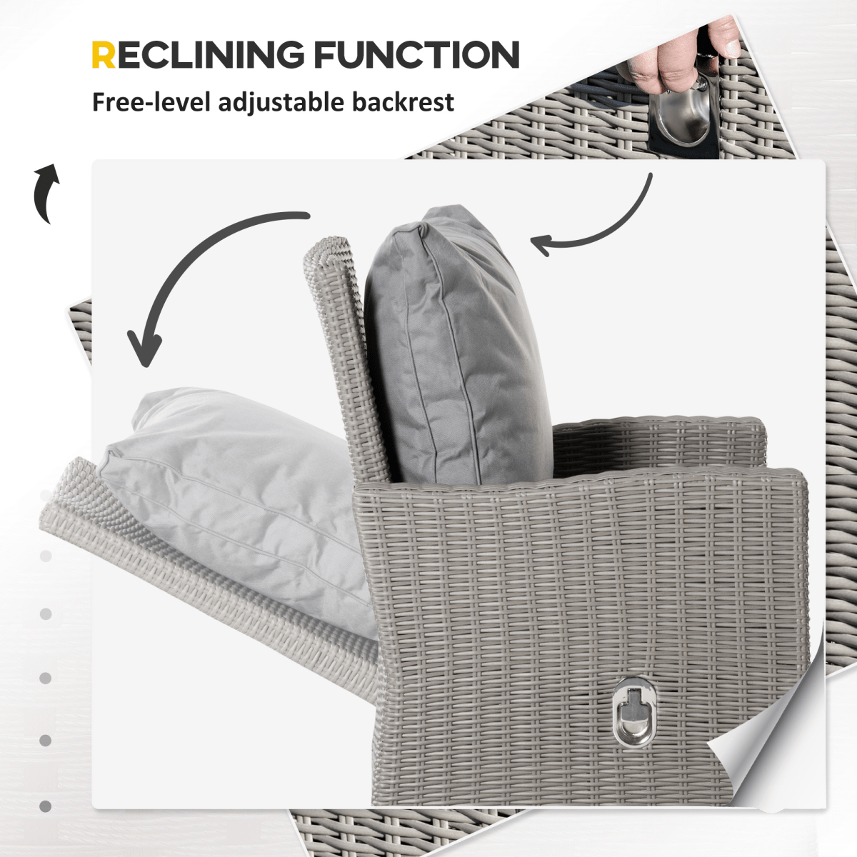 Outsunny 5 Pieces Outdoor PE Rattan Garden Furniture with Cushions, Patio Lounge Adjustable Backrest Chairs, - SGP Garden Ltd