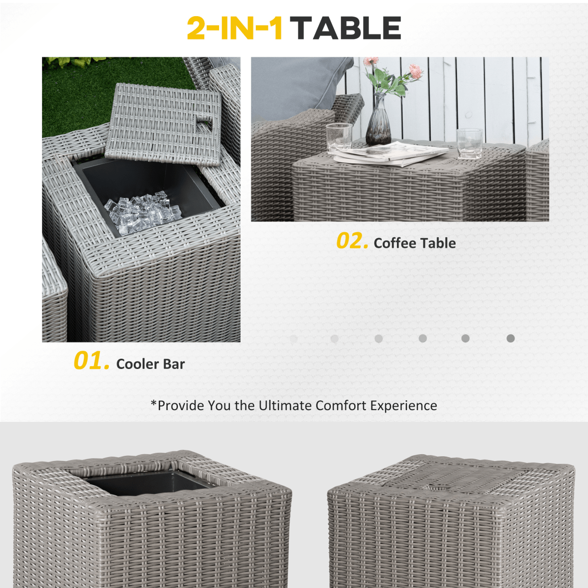 Outsunny 5 Pieces Outdoor PE Rattan Garden Furniture with Cushions, Patio Lounge Adjustable Backrest Chairs, - SGP Garden Ltd