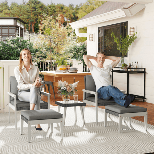 Outsunny 5 Pieces Rattan Patio set with Acacia Wood Top Coffee Table - SGP Garden Ltd