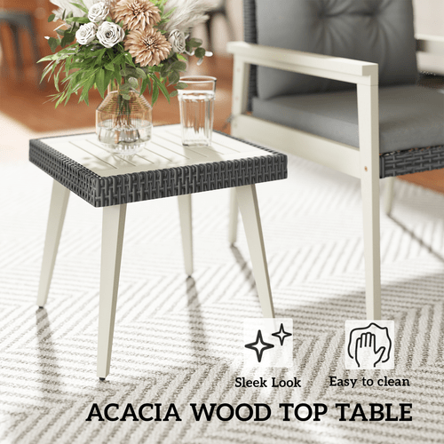 Outsunny 5 Pieces Rattan Patio set with Acacia Wood Top Coffee Table - SGP Garden Ltd