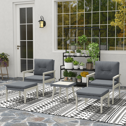 Outsunny 5 Pieces Rattan Patio set with Acacia Wood Top Coffee Table - SGP Garden Ltd