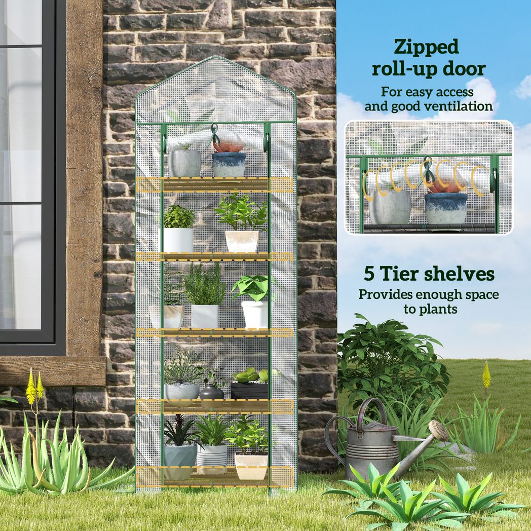 Outsunny 5 Tier Mini Greenhouse Grow House w/ Roll Up Door - SGP Garden Ltd
