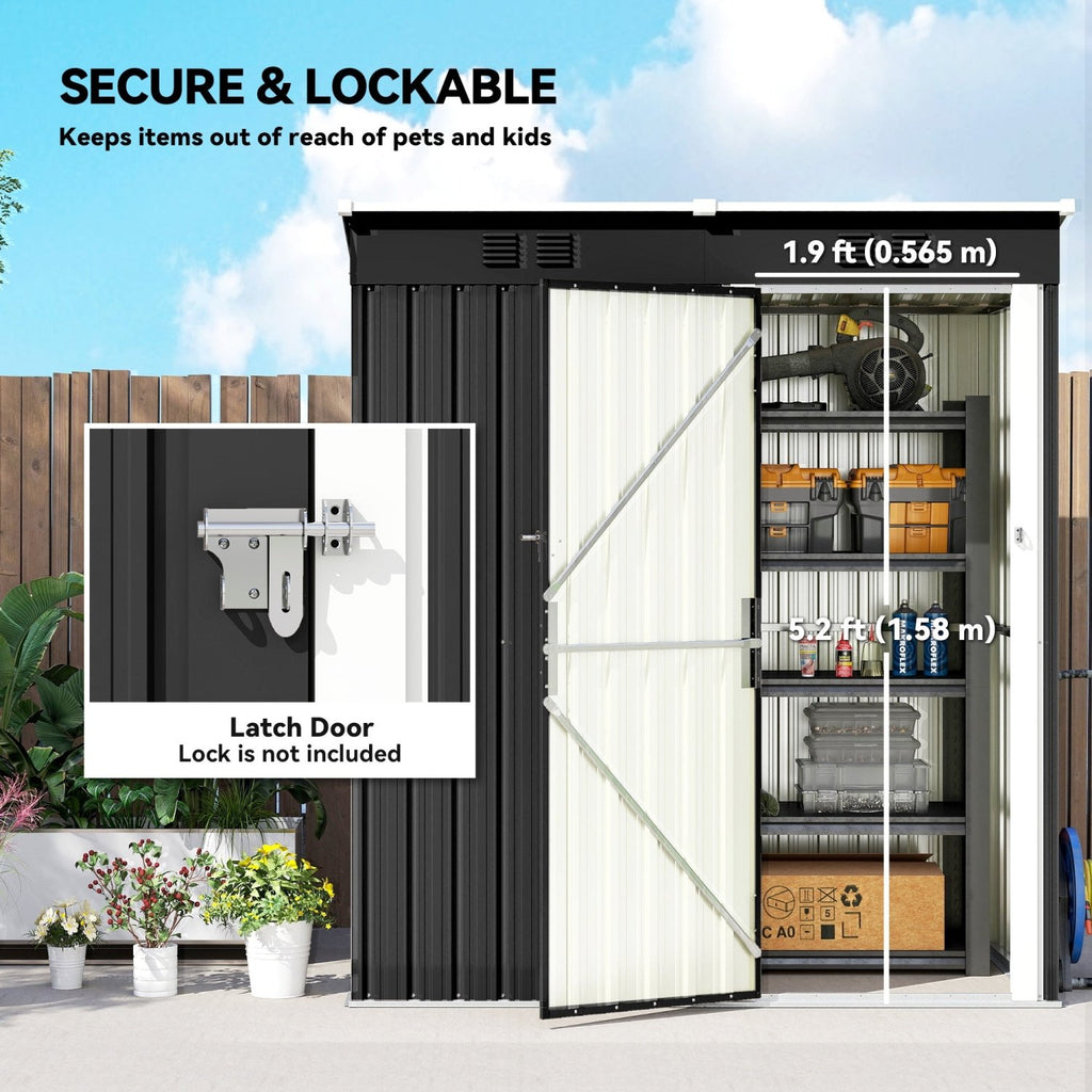 Outsunny 5 x 3 ft Lean-to Garden Shed, Outdoor Storage Shed with Lockable Door and Vents, Dark Grey - SGP Garden Ltd