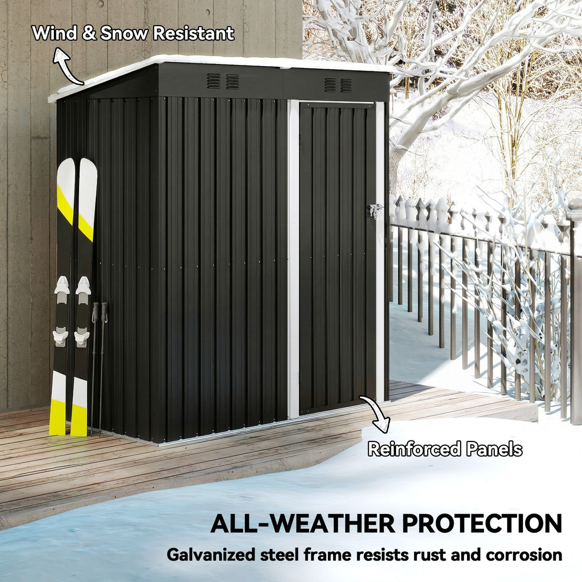 Outsunny 5 x 3 ft Lean-to Garden Shed, Outdoor Storage Shed with Lockable Door and Vents, Dark Grey - SGP Garden Ltd