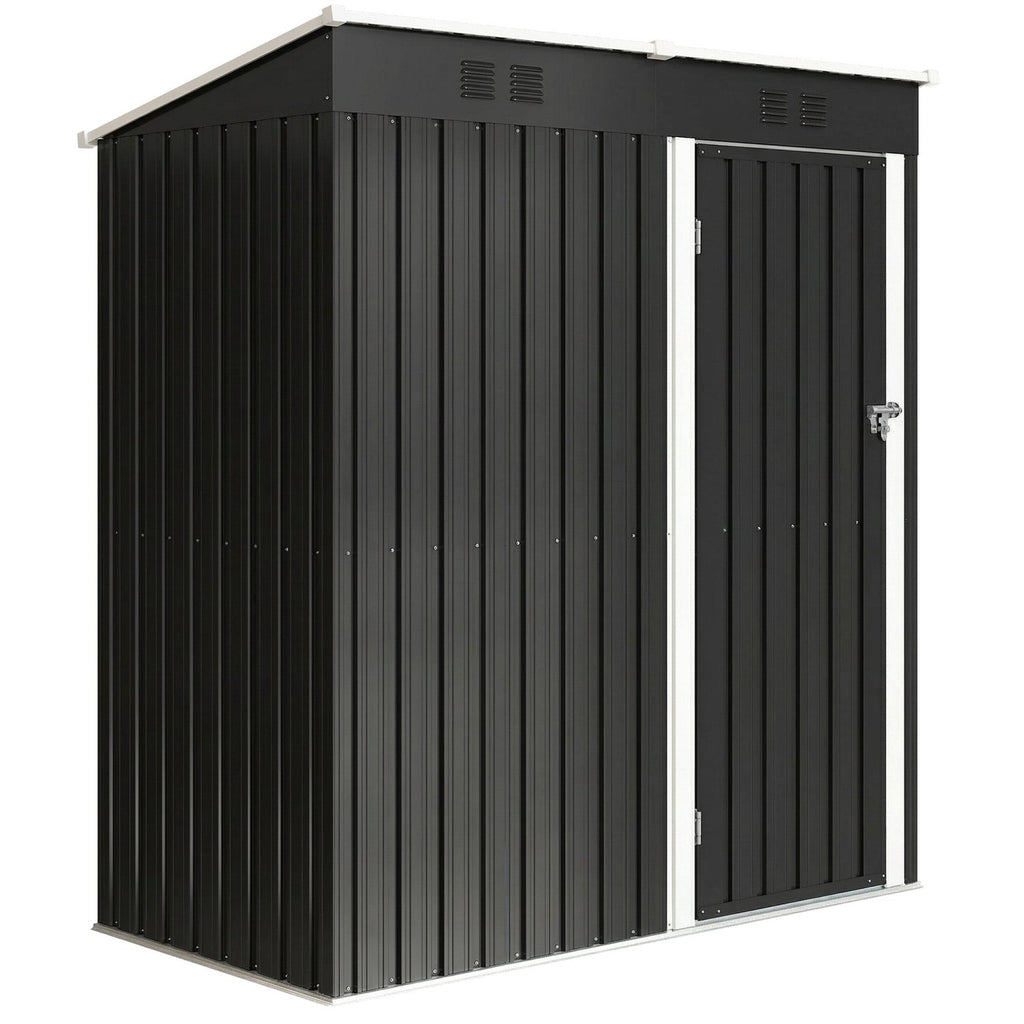 Outsunny 5 x 3 ft Lean-to Garden Shed, Outdoor Storage Shed with Lockable Door and Vents, Dark Grey - SGP Garden Ltd