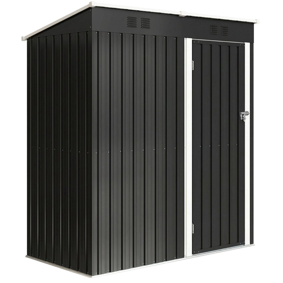 Outsunny 5 x 3 ft Lean-to Garden Shed, Outdoor Storage Shed with Lockable Door and Vents, Dark Grey - SGP Garden Ltd