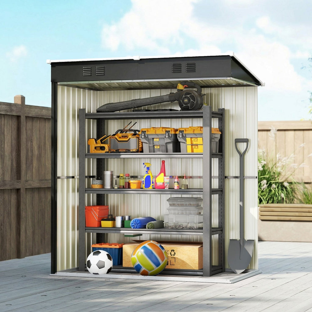 Outsunny 5 x 3 ft Lean-to Garden Shed, Outdoor Storage Shed with Lockable Door and Vents, Dark Grey - SGP Garden Ltd