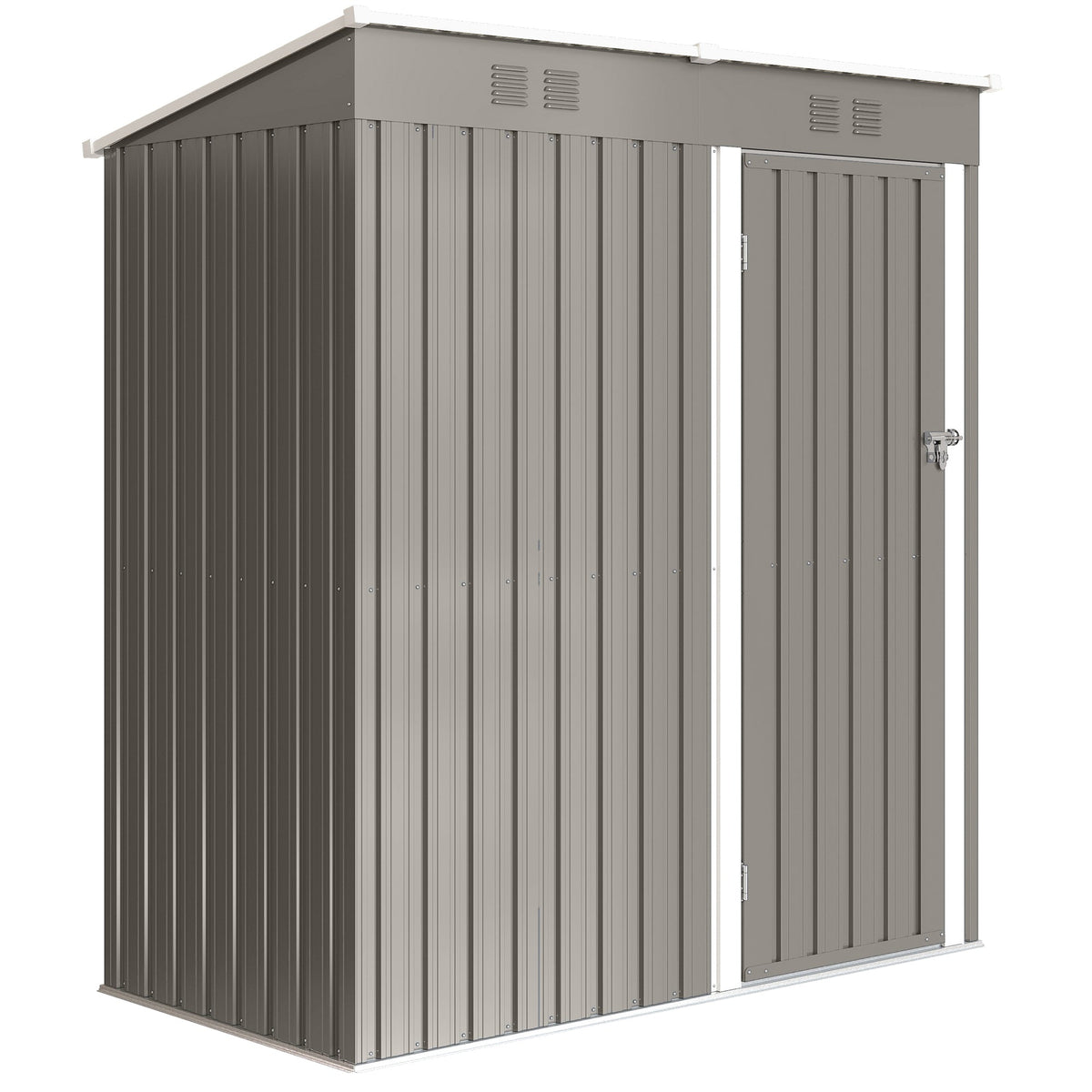 Outsunny 5 x 3 ft Lean-to Garden Shed, Outdoor Storage Shed with Lockable Door and Vents, Light Grey - SGP Garden Ltd