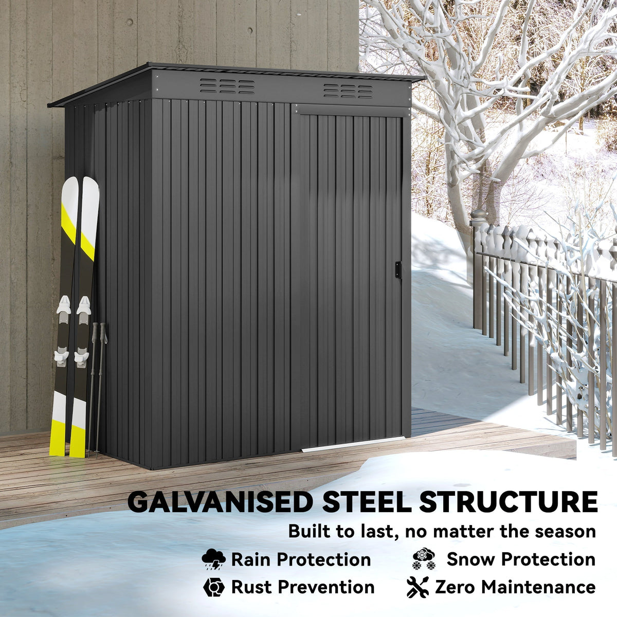 Outsunny 5 x 3.5ft Metal Garden Storage Shed with Effortless Assembly and 2 Pairs of Gloves, Waterproof Outdoor Shed, Dark Grey - SGP Garden Ltd